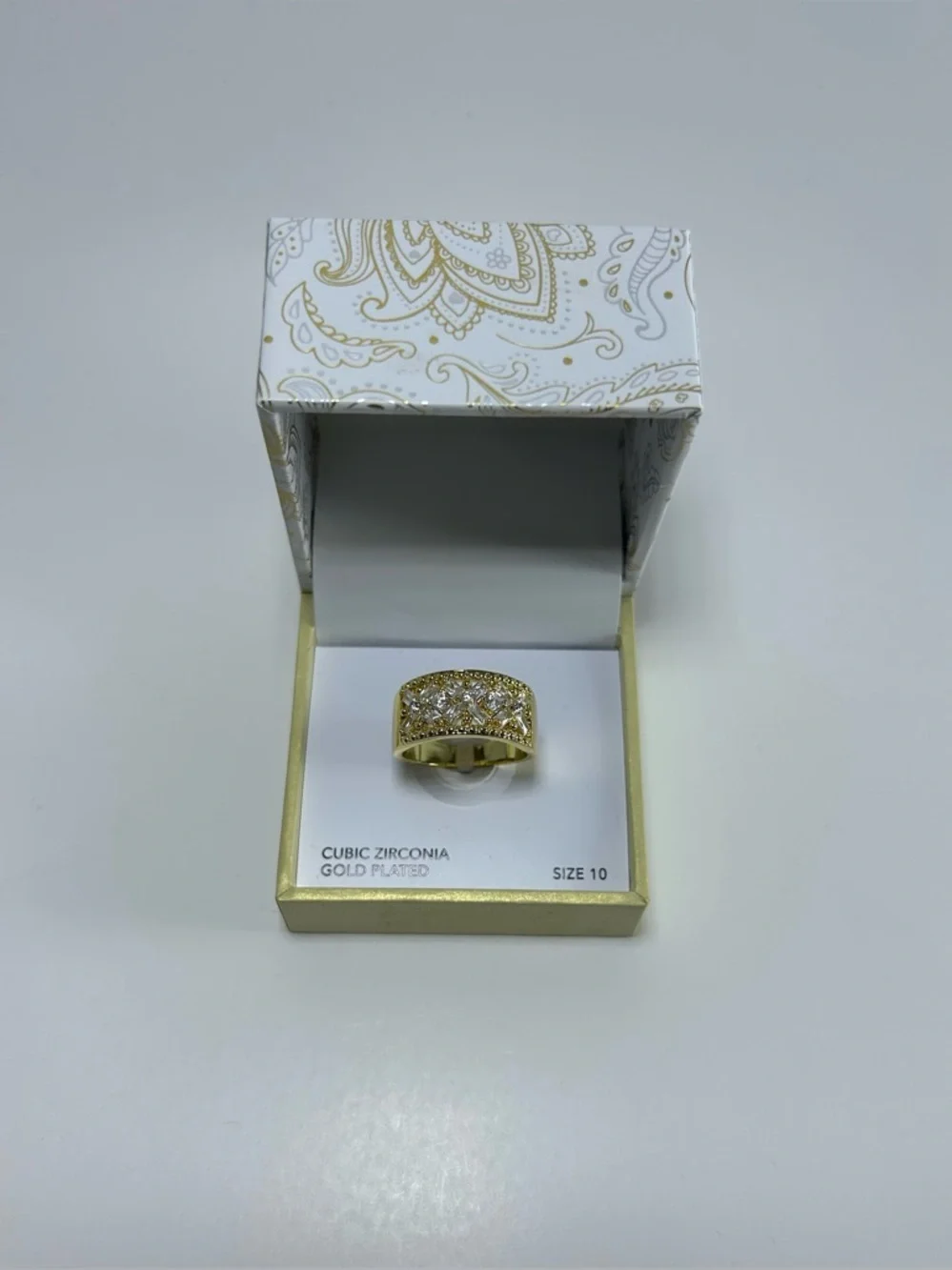 Charter Club Gold-Plated Cubic Zirconia Wide Band Ring Size 10